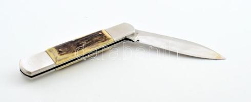 Magyar iparművész bicska, agancs rárakással, jelzés nélkül, nyitva h: 16,5 cm