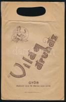 Világ Áruház Győr, Kazinczy utca 13 reklámos papírzacskó, ragasztott