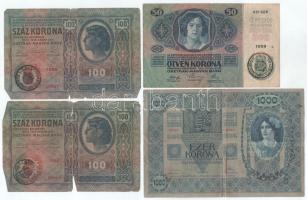 1902. 1000K felülbélyegzés nélkül + 1912. 100K fekete "ROMANIA TIMBRU SPECIAL" felülbélyegzéssel (2x) + 1913. 20K felülbélyegzés nélkül (2x) + 1914. 50K fekete "ROMANIA TIMBRU SPECIAL" felülbélyegzéssel + 1915. 10K piros "MAGYARORSZÁG" felülbélyegzéssel + Kecskemét 1919. 2K "A 002 0017" T:F-G