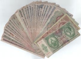 Vegyes, 30db-os Pengő bankjegytétel, benne 1930-1945. évekkel, 10P-10.000P címletekkel, közte 1945. 500P "K 003 027589" magyar "N" betű orosz "P" helyett, illetve 1945. 1000P alacsonyabb "F 084 000437" sorszámmal T:F-G