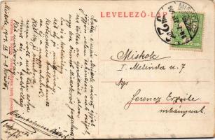 1909 Miskolc, Széchenyi utca éjjel, üzletek. Humoros montázs részeg férfiakkal. Grünwald Ignác kiadá...