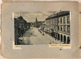 1929 Miskolc, emlék. 14 db RÉGI képeslap előre nyomtatott, fűzött papír albumban, néhány beragasztva...