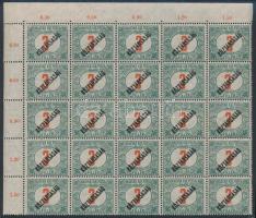 1918 Köztársaság portó 3f 25-ös ívdarab a felülnyomat gépszínátnyomatával