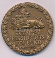 Svédország 1953. "Svéd Nemzeti Sportszövetség 1903-1953 / Kiemelkedő Sportteljesítményéért" kétoldalas bronz díjérem (50mm) T:AU Sweden 1953. "Sveriges Riksidrotts Förbund 1903-1953 / För Gagnerik Idrottsgärning Till" two-sided bronze award medal (50mm) C:AU