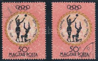 1960 Olimpia 50f a fekete színnyomat elcsúszásával + támpéldány
