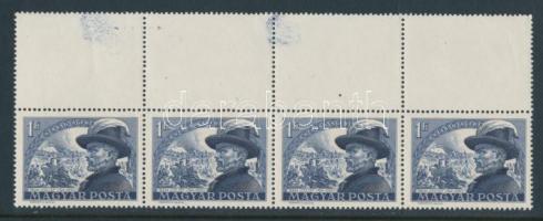 1950 Bem 1Ft négyescsík felső üres mezőkkel és a nyomdász festékes ujjlenyomataival