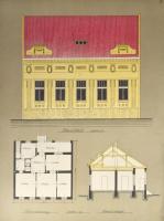 Építészeti tervrajzok és nyomatok gyűjteménye: Újabb kisépületek mintatervei c. mappa, 28 db terv a ...