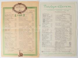 1965 Bp. VIII. Rákóczi út, Bástya Étterem 2 db étlapja
