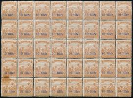 Temesvár I. 1919 Arató 10f/2f 40-es tömb, benne kis és nagy számok, Bodor vizsgálójellel (10.500) (két bélyegen barna folt / 2 stamps with brownish spot)