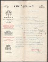 1915 Bp., László Ferenc Építési Vállalat fejléces levélpapírjára írt levél
