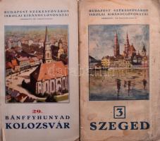 Budapest székesfőváros iskolai kirándulóvonatai 2 db száma: Szeged.; Bánffyhunyad-Kolozsvár. Bp., 1934-1941, (Székesfővárosi háziny.), 16 p.+ 3 (kihajtható) t.; 23+(1) p.+ 4 (kihajtható) t. Kiadói papírkötés, sérülésekkel, foltokkal.