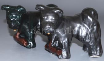 Bodrogkeresztúri 2 darab puli figura, irizáló mázzal, kis kopással, 17x11 cm