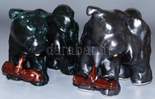 Bodrogkeresztúri 2 darab puli figura, irizáló mázzal, kis kopással, 17x11 cm