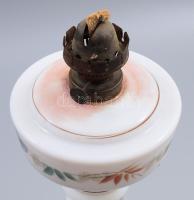 Antik festett tejüveg petróleumlámpa test, m: 28 cm