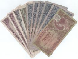 1945-1946. 100P-10.000.000MP (10db), közte 1945. 500P magyar "N" betű orosz "P" helyett (2x) T:F,VG