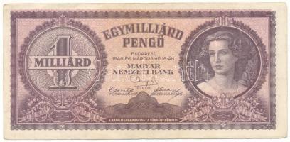 1946. 1.000.000.000P "R 174 093549" előlapon látványos színeltolódással (2x) T:F