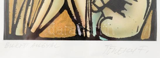 Töreky Ferenc (1922-2006): Bukott angyal. Vegyes technika, papír, jelzett, üvegezett keretben, 50×21...