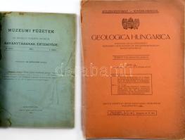 Múzeumi Füzetek. Az Erdélyi Nemzeti Múzeum ásványtárának értesítője II. köt. 1. szám. Szerk.: Szádeczky Gyula. (Tartalom: Ferenczi István: Zalatna környékének geologiai viszonyai, különös tekintettel a harmadkori eruptivus kőzetekre. Szentpétery Zsigmond: Adatok Kolozsvár ősemlőseinek ismeretéhez.) Kolozsvár, 1914, Ajtai K. Albert-ny., 77+(3) p.+ 1 (kihajtható) t.+ 5 t. Átkötött félvászon-kötésben, helyenként foltos lapokkal, a táblákat fénymásolatokkal pótolták. + Vitális István: A recens notidanusok éa a fosszilus Notidanus primigenius Ag. fogazta, fő tekintettel a mátraszöllősi miocénkorú notidanus-fogakra. Geologica Hungarica. Series Palaeontologica. Fasc. 18. (Különlenyomat.) Bp., 1942, M. Kir. Földtani Intézet, 38+(2) p. Kiadói papírkötés, kissé foltos, sérült, a könyvtesttől különvált borítóval.