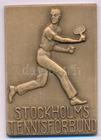 Svédország 1946. "Stockholmi Tenisz Szövetség / 5. osztály" egyoldalas bronz díjérem, hátoldalán "A.RITTER STOCKHOLM" gyártói jelzéssel (36x50mm) T:AU Sweden 1946. "Stockholms Tennisförbund / DIV.5" one-sided bronze award medal with "A.RITTER STOCKHOLM" maker's mark on the reverse (36x50mm) C:AU