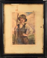 Iványi Grünwald Béla (1867-1940) - Prihoda István (1891-1956) : Legény. Színezett rézkarc, papír, je...