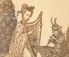 Kovács Tamás (1942-1999): Duett. Litográfia papír, jelzett, üvegezett fakeretben, 18x13 cm