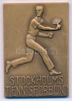 Svédország 1942. "Stockholmi Tenisz Szövetség / 3.hely" egyoldalas bronz díjérem, hátoldalán "RITTERS VERKST.A.B. STOCKHOLM" gyártói jelzéssel (36x50mm) T:AU Sweden 1942. "Stockholms Tennisförbund / 3.PR. varpropagandan" one-sided bronze award medal with "RITTERS VERKST.A.B. STOCKHOLM" maker's mark on the reverse (36x50mm) C:AU