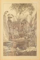 Kovács Tamás (1942-1999): Tavaszi találkozó. Litográfia papír, jelzett, üvegezett fakeretben, 29x18 cm