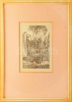 Kovács Tamás (1942-1999): Tavaszi találkozó. Litográfia papír, jelzett, üvegezett fakeretben, 29x18 ...