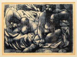 Tot, Amerigo (1909-1984): Akt pár Ádám és Éva. Rézkarc, mezzotinto, papír, jelzett, üvegezett keretben, 30x42 cm