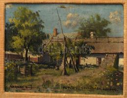 Hárencz János (1899-1969): Petőfi Sándor szülőháza. Kiskőrös. Olaj, karton, jelzett. fakeretben, 11×14 cm