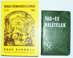 2 db könyv - Vad- és halételek. H.n., 1978, ÁFÉSZ. Megjelent 500 példányban. Papírkötés, műbőr tokban. + Nemzeti Útmutató és Címtár 1995. Édes évkönyv. 200 receptkülönlegesség. Kiadói kartonált kötés, kissé kopottas állapotban.