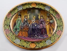 Daher Decoration historizáló festett fém tál, jelzett, 27x33 cm