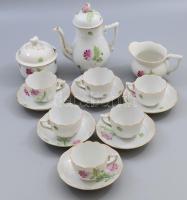 Herendi Tertia virágmintás mokkás készlet, jelzett, teljes, 1-1 sérüléssel.