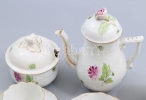 Herendi Tertia virágmintás mokkás készlet, jelzett, teljes, 1-1 sérüléssel