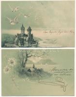 4 db RÉGI (1905 előtti) képeslap: tájképek, természet, közte lithok / 4 pre-1905 nature postcards, with lithos