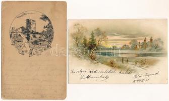 4 db RÉGI (1905 előtti) képeslap: tájképek, természet, közte lithok / 4 pre-1905 nature postcards, w...
