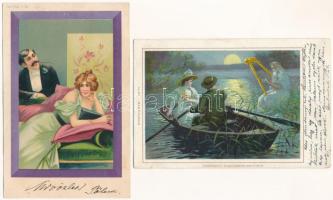 5 db RÉGI (1905 előtti) képeslap: hölgyek, közte lithok / 5 pre-1905 ladies art postcards, with lith...