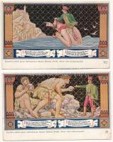 Budapest V. - 2 db RÉGI képeslap: Erzsébet Királyné Szálló étterem és söröző pince, Sándor Béla falfestménye Petőfi Sándor János vitézéből. Egyetem utca 5.