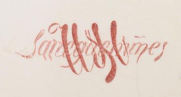 cca 1889 Sarreguemines "dominózók" falitál, jelzett, mázrepedéssel, kis peremhibákkal, d: ...