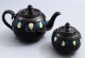 Városlődi majolika kancsó és cukortartó, jelzett, m: 12,5 cm