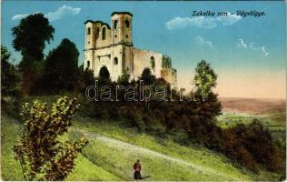 Vágsziklás, Szkalka, Skalka nad Váhom; Apátsági romok a Vágvölgyben. K. J. Bp. 1914/18. / abbey ruins in Povazie (kopott sarkak / worn corners)