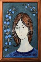 Jelzés nélkül: Női arc. Tűzzománc, fa keretben. 14x20 cm 21x28 cm