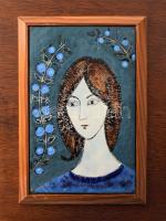 Jelzés nélkül: Női arc. Tűzzománc, fa keretben. 14x20 cm 21x28 cm