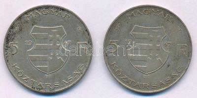 1947. 5Ft Ag "Kossuth" (2x) T:XF,VF patina Adamo F8.1