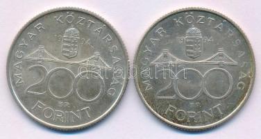 1994. 200Ft Ag "Deák" (2x) T:AU,XF patina Adamo F13.1
