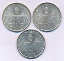 1993. 200Ft Ag "MNB" (3x) T:AU,XF patina Adamo F13