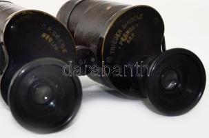 cca 1902 C. P. Goerz Berlin Trieder Binocle távcső, bőr tokjában, kopással, 13x11 cm