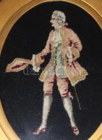 2 darab ovális antik képkeret, benne goblein, üvegezett, repedéssel, 40x33 cm