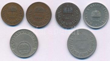 1909KB 10f Ni + 1926. 50f Cu-Ni + 1938. 1f bronz + 1938. 20f Cu-Ni + 1939. 2f bronz + 1942. 2f Fe T:XF,VF