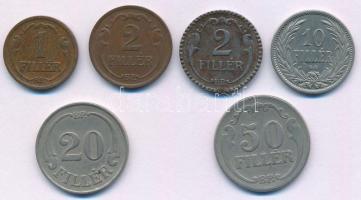 1909KB 10f Ni + 1926. 50f Cu-Ni + 1938. 1f bronz + 1938. 20f Cu-Ni + 1939. 2f bronz + 1942. 2f Fe T:...